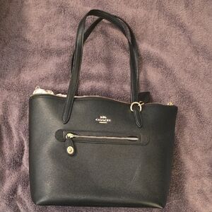 Coach Black Leather Tote with Gold Accents